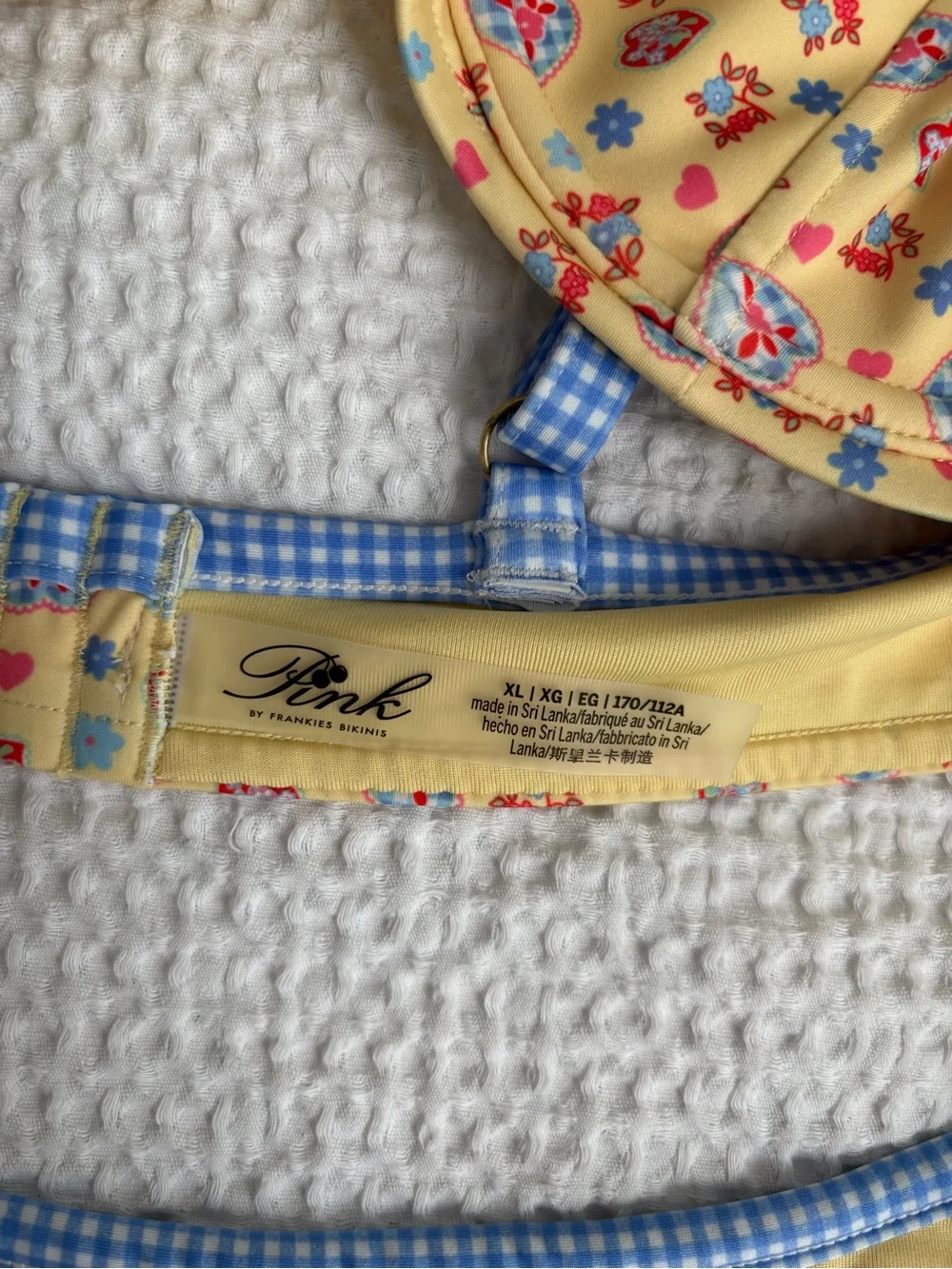 Frankie’s Pink Bikini Set in size Large and Extra Large Yellow Floral Pattern